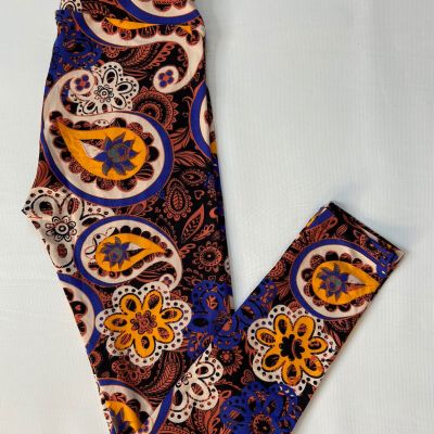 LuLaRoe Leggings ~ OS ~PAISLEY FLOWERS ~ Floral Brown Yellow Blue ~ VINTAGE